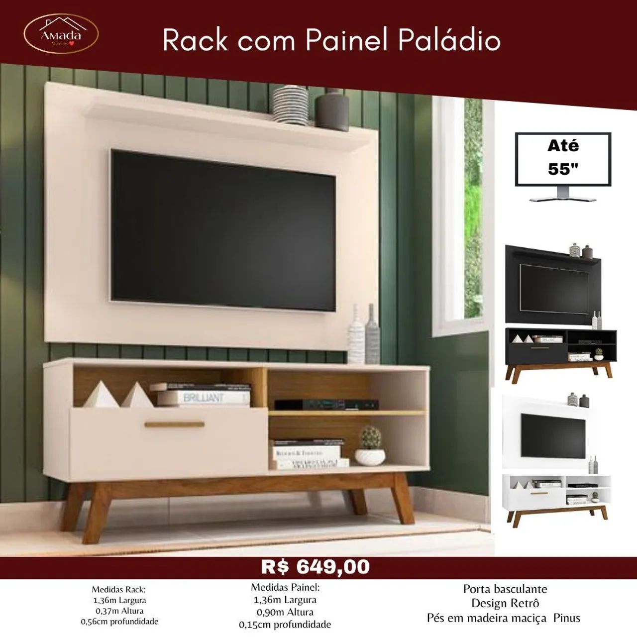 Rack com Painel Paládio - Design Retrô , à pronta entrega 