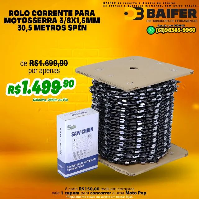 Rolo Corrente Para Motosserra 3/8x1,5mm 30,5 Metros Spin