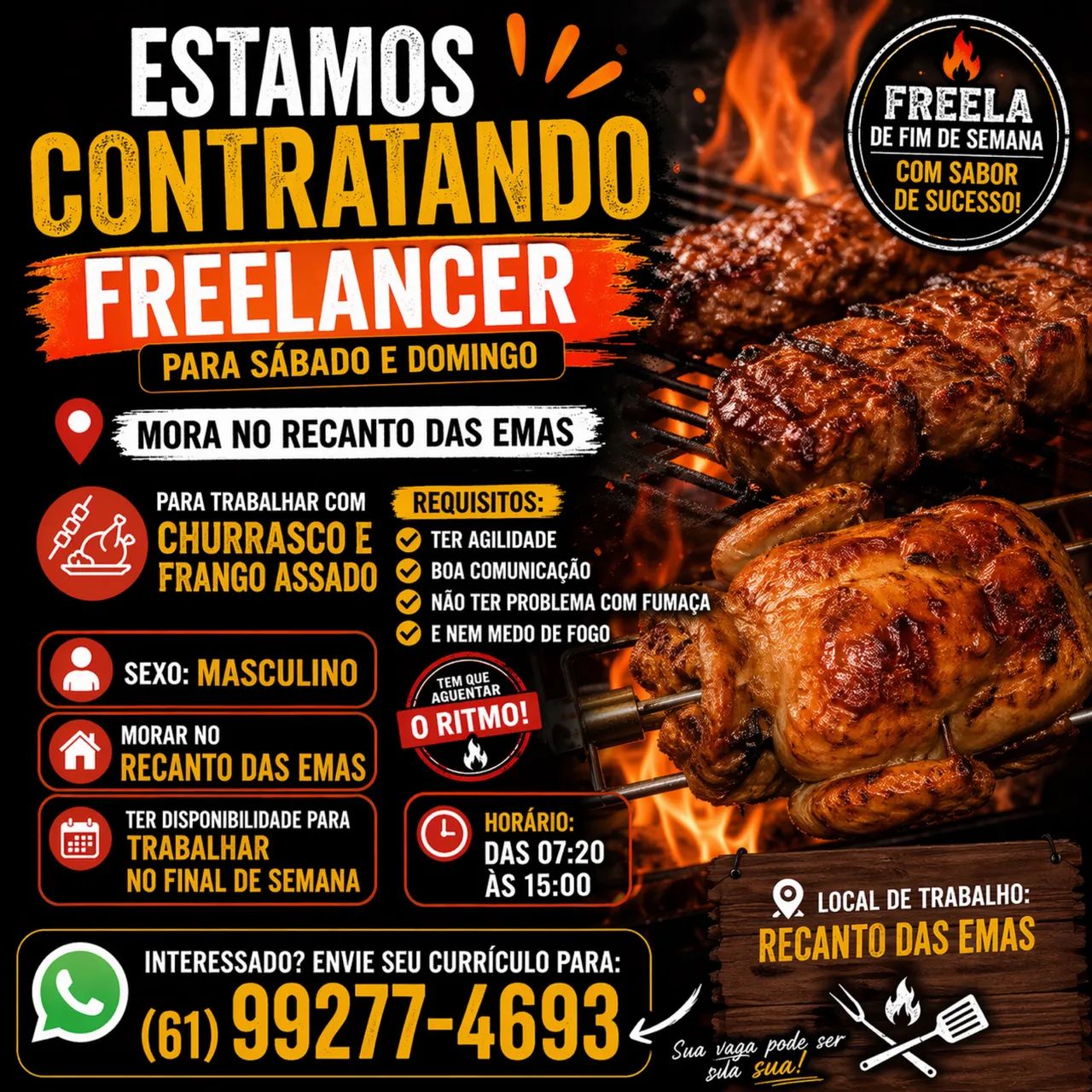 Vaga para freelance aos sábados e domingo 