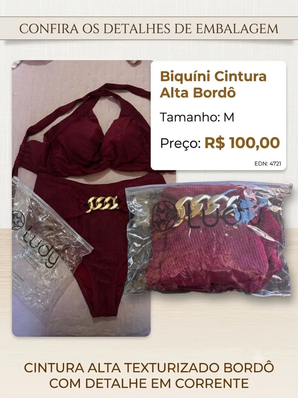 Biquíni bordô, nunca usado, tamanho M