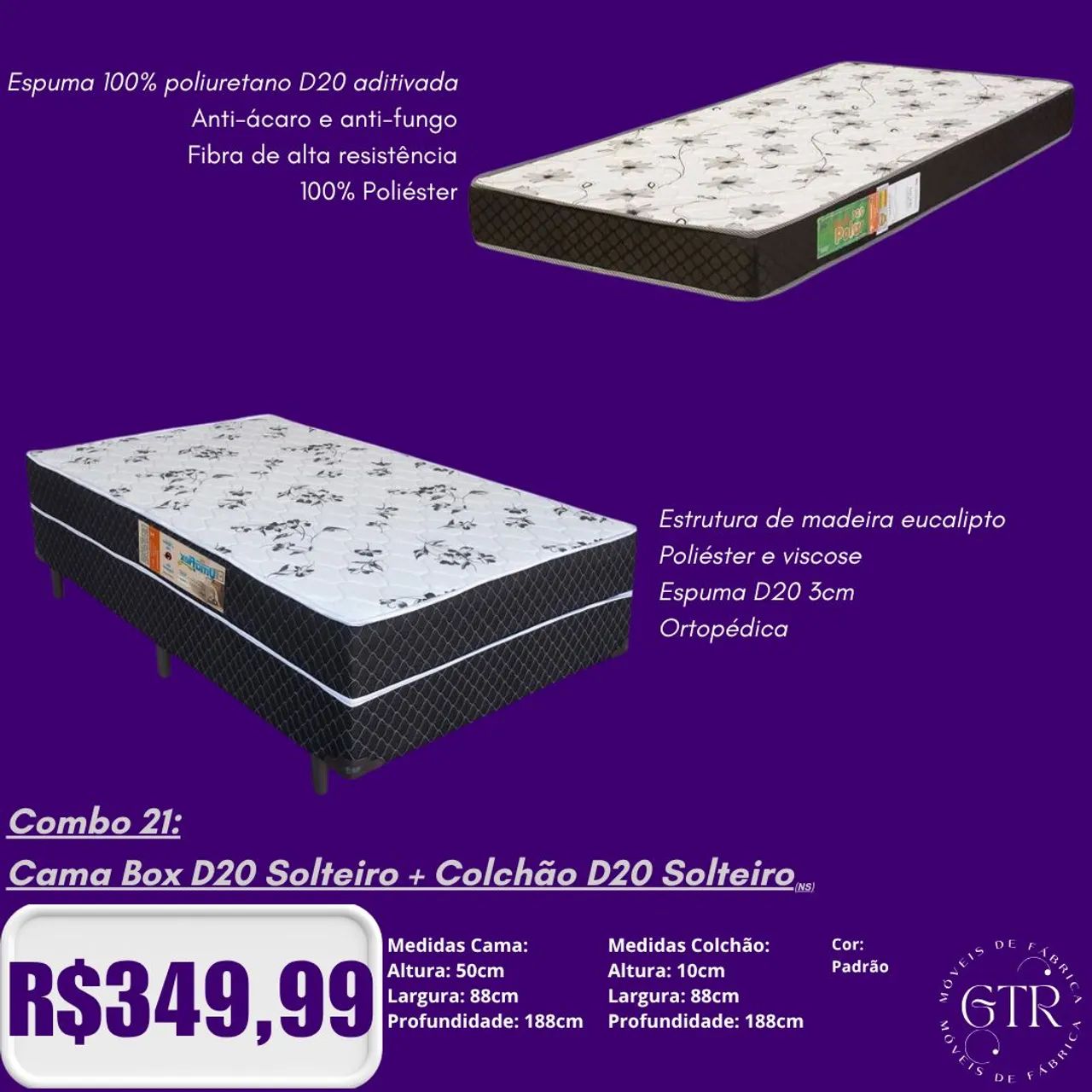 Combo Cama Solteiro + Colchão D20