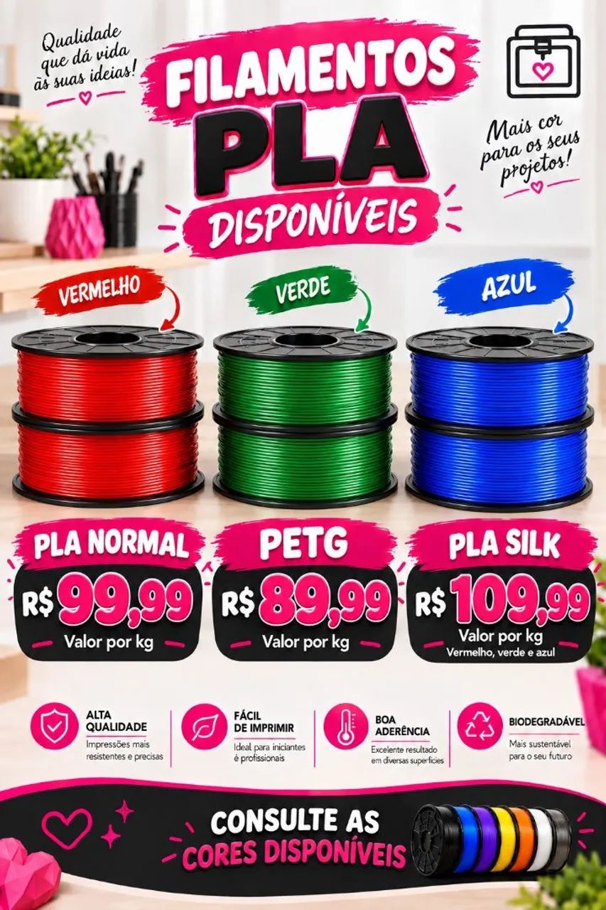 Filamento PLA PETG Várias Marcas e Cores