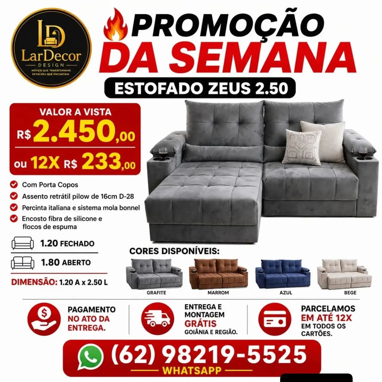 Sofá Zeus 2.59, temos outros modelos disponíveis 