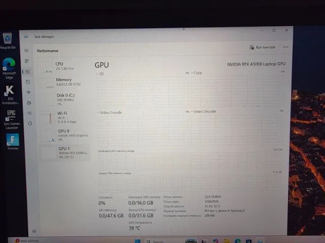 Dell Precision 7560 i9 64GB 1TB RTX A5000 16GB