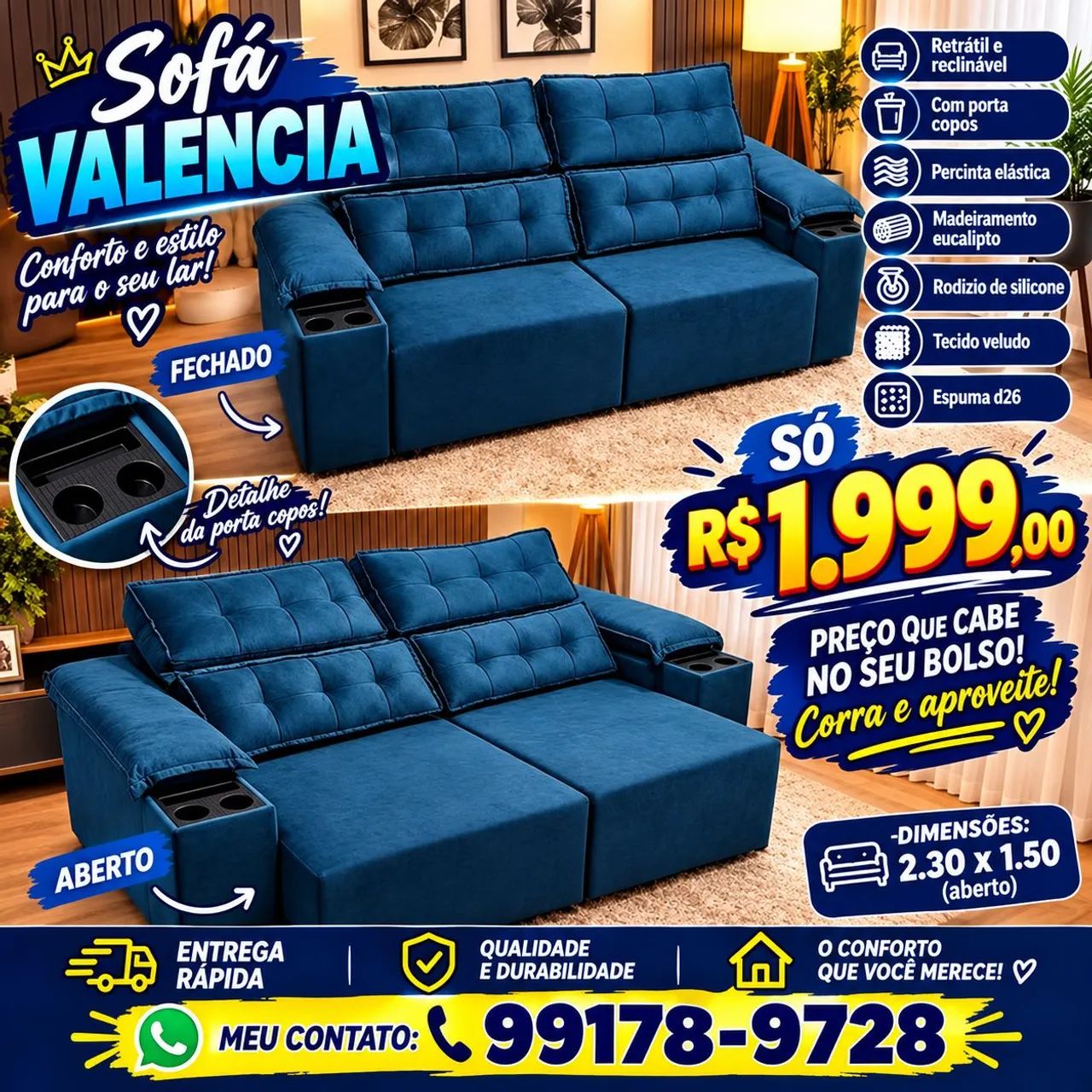 Sofá retrátil e reclinável novo 
