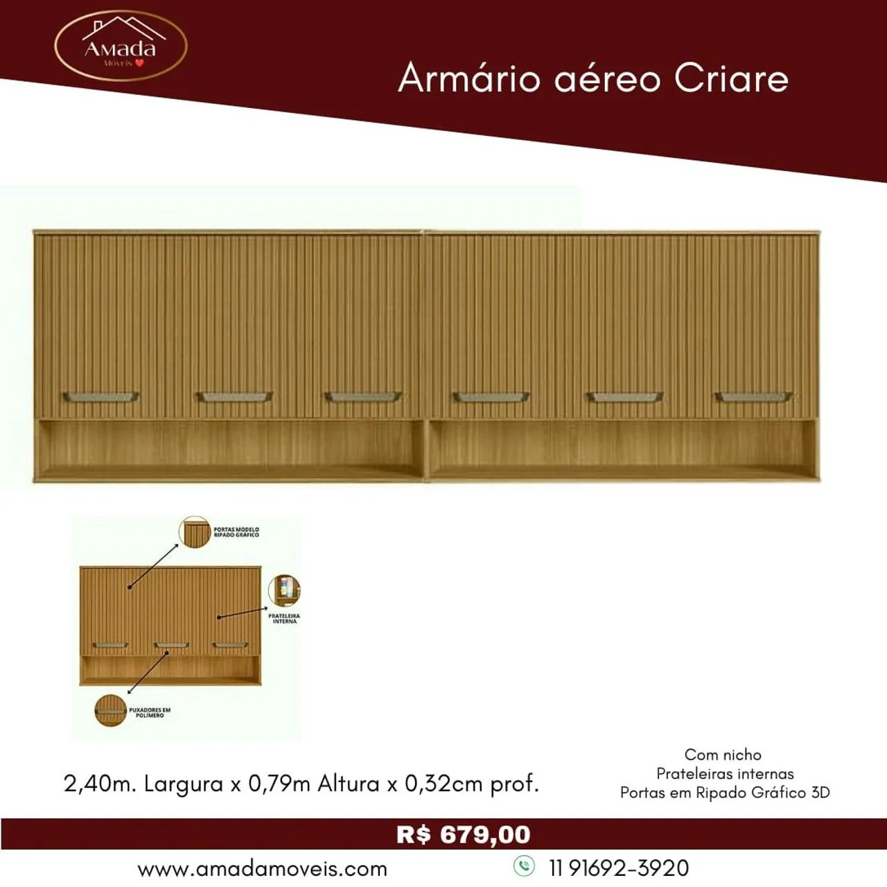 Armário aéreo Criarem - à pronta entrega 