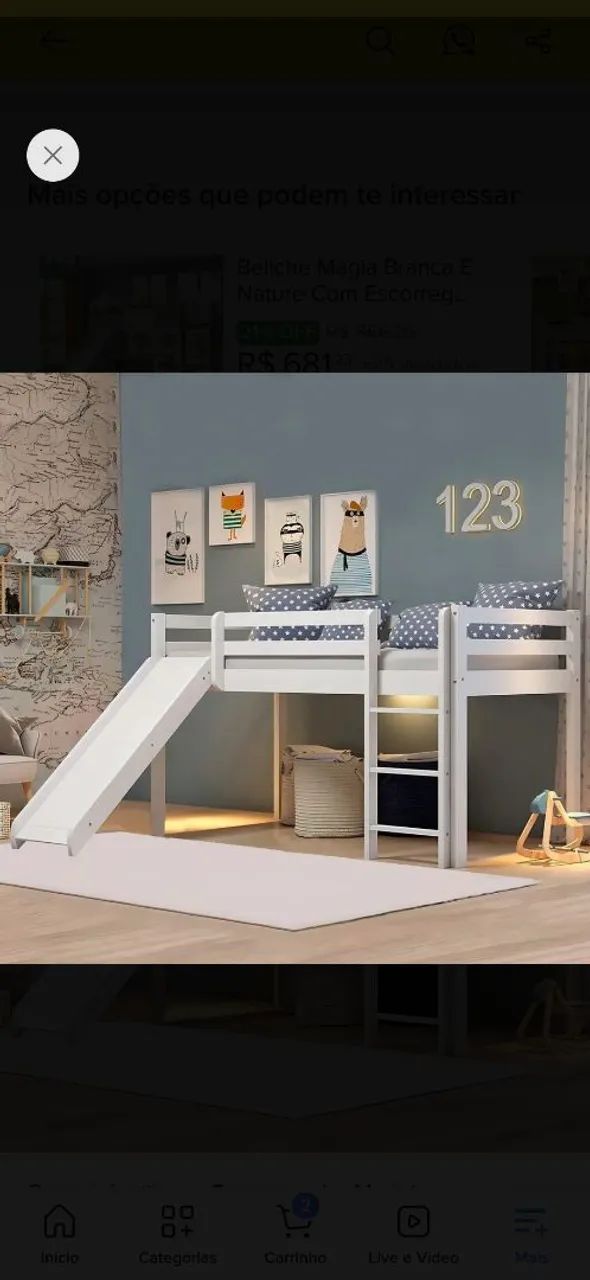 Cama infantil alta com escorregador