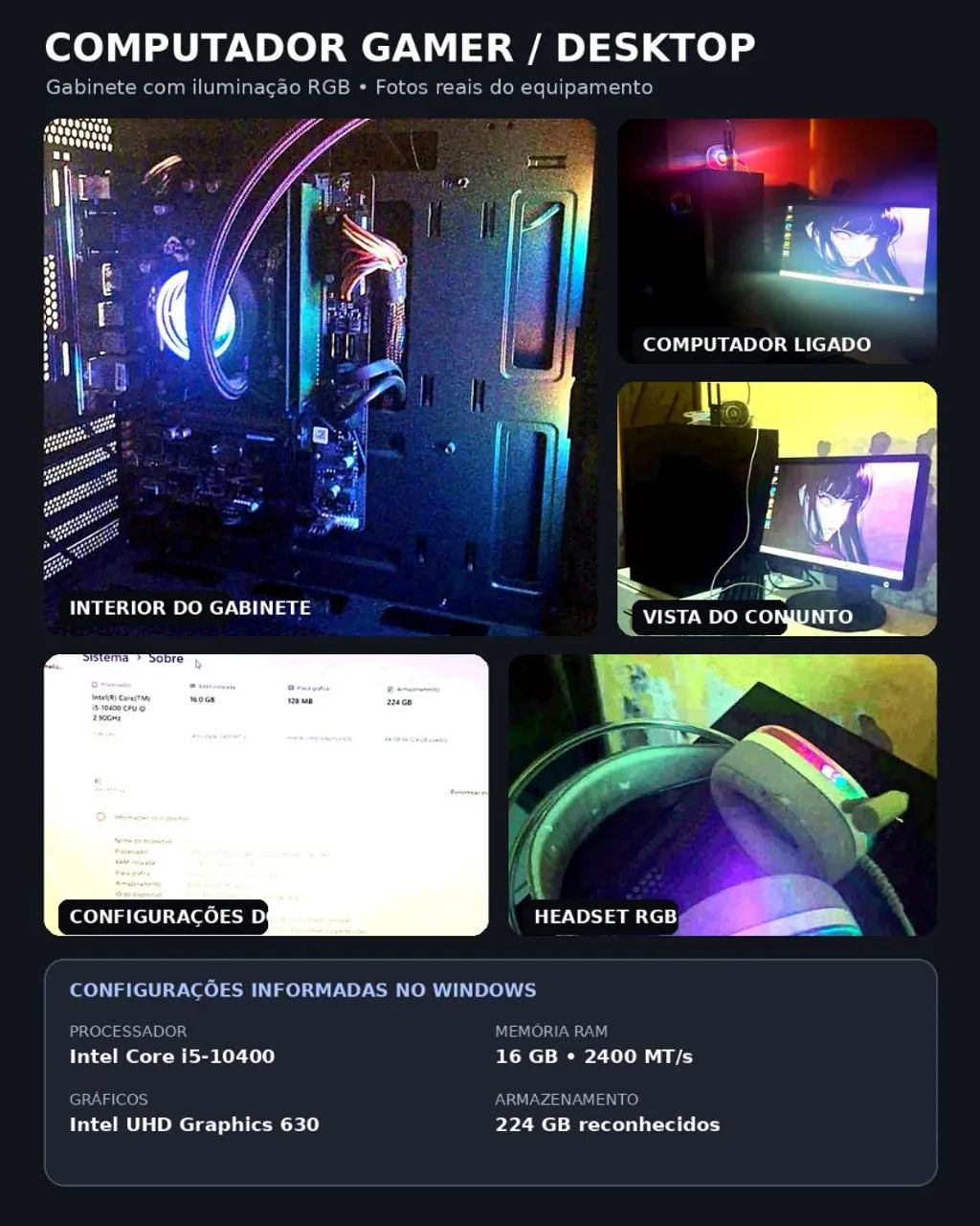 ? COMPUTADOR COM GABINETE RGB E ILUMINAÇÃO PERSONALIZADA - Foto 2