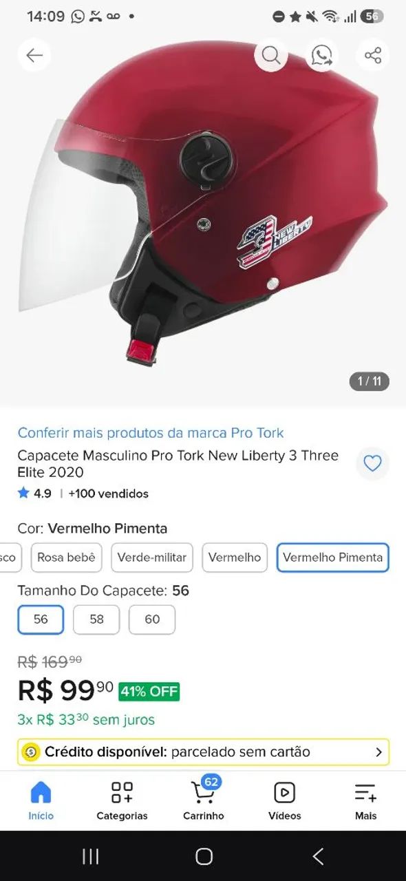 Vendo capacete aberto n58