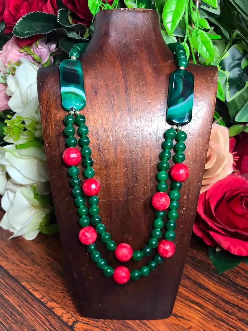 Colar de Pedra Jade Verde e Vermelho  - Foto 5