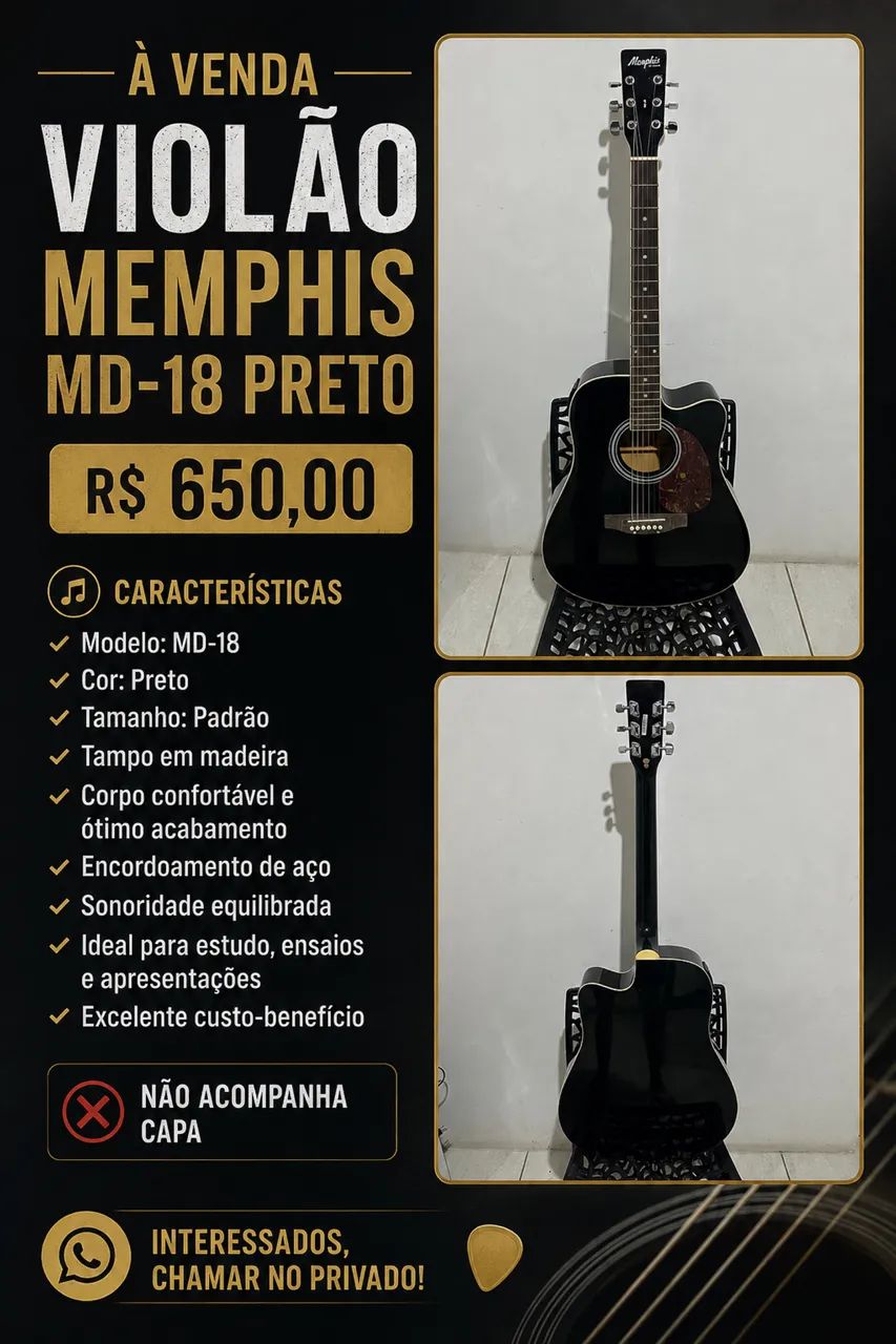 VIOLÃO ELÉTRICO MEMPHIS MD-18