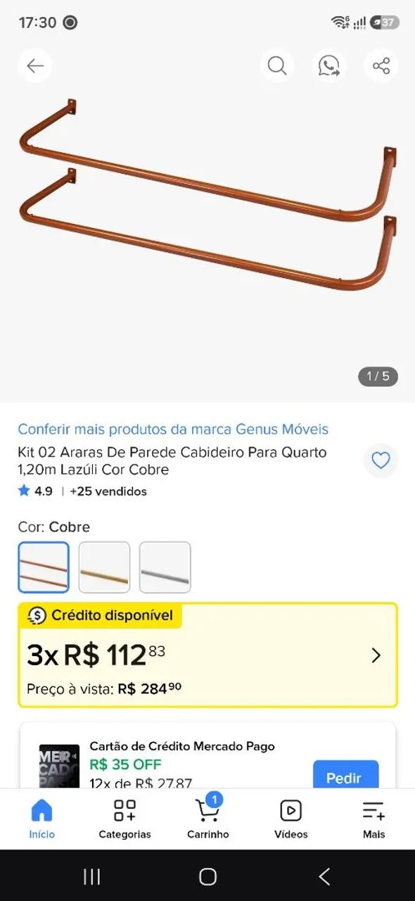 Kit 2 expositores araras de parede rose gold