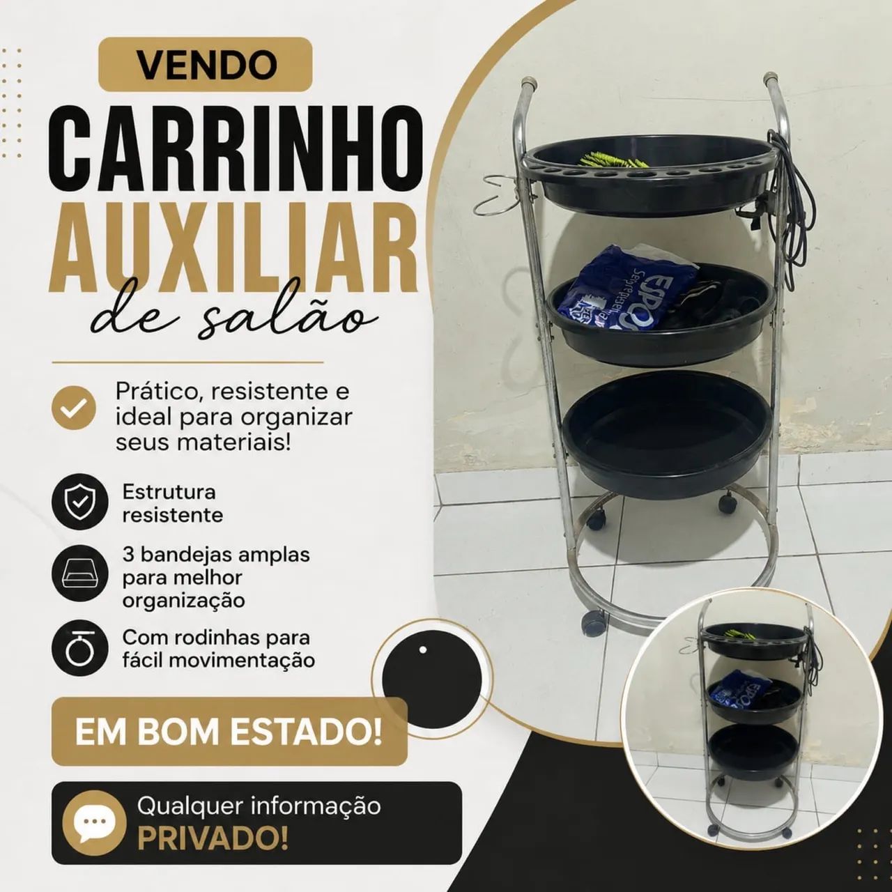 CENTRO + ESTANTE + CARRINHO AUXILIAR - Foto 3