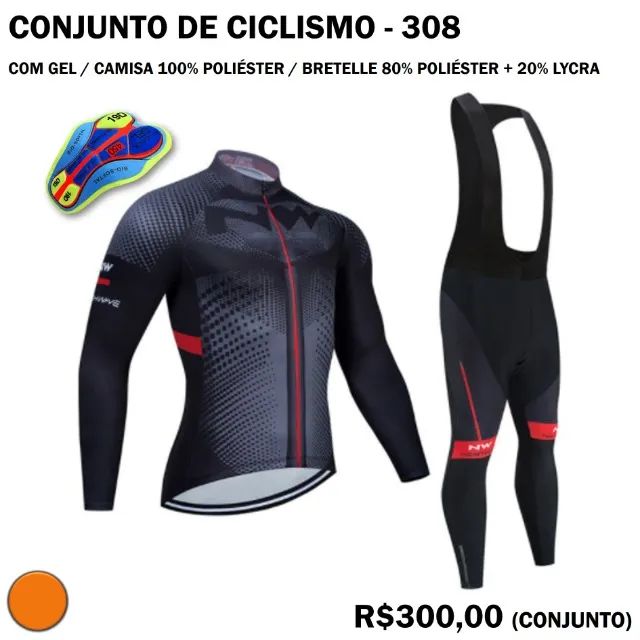 Conjunto de Ciclismo (Camisa Manga Longa com Calça) com Gel
