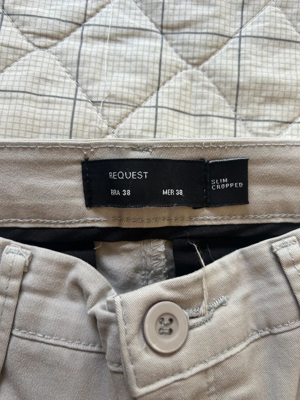 Calça Masculina Request Slim Cropped Sarja Cáqui Tam. 38 - Foto 5