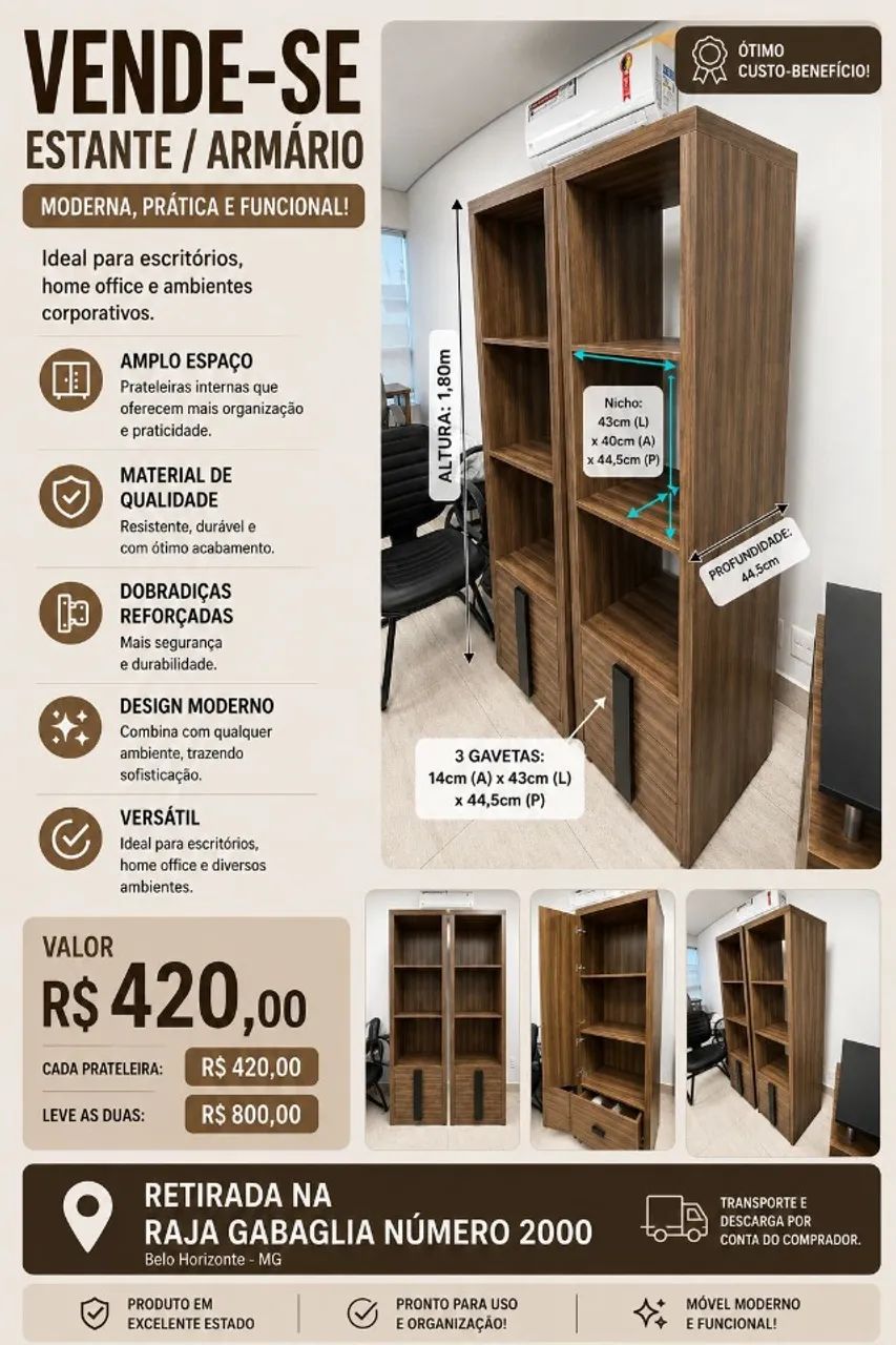 Estante com gavetas para escritório 
