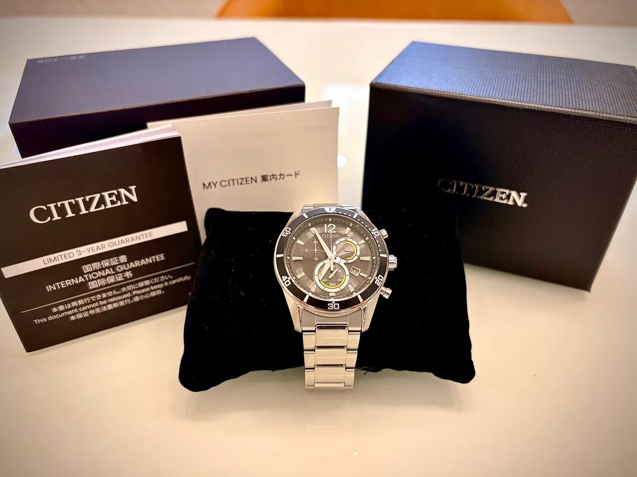 Relógio Citizen Japonês Eco-Drive Chronograph Preto e Amarelo Novo