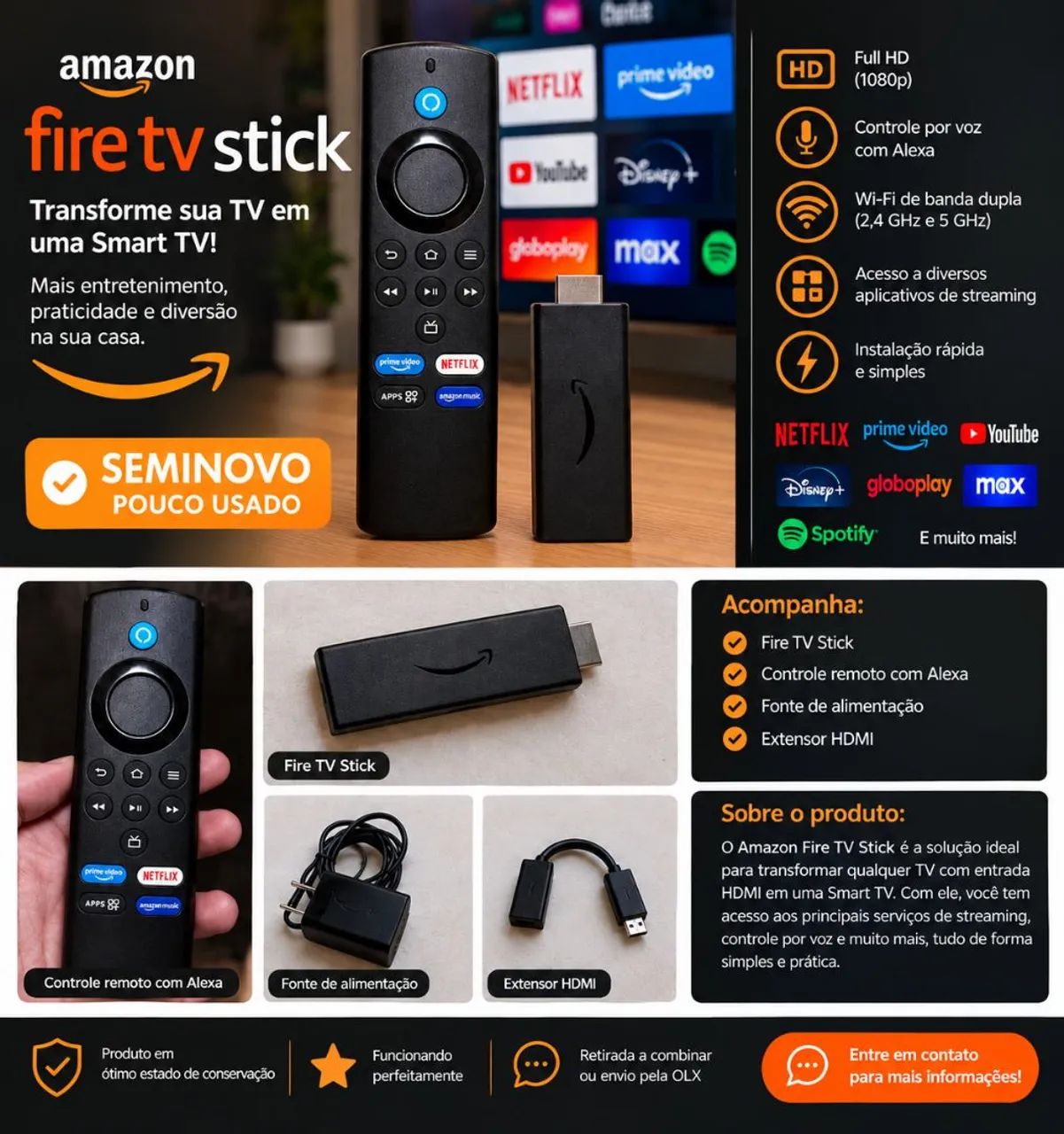 Amazon Fire TV Stick com Alexa - Seminovo