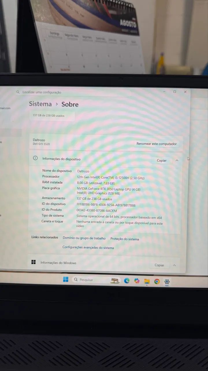 Notebook Dell g15 5220