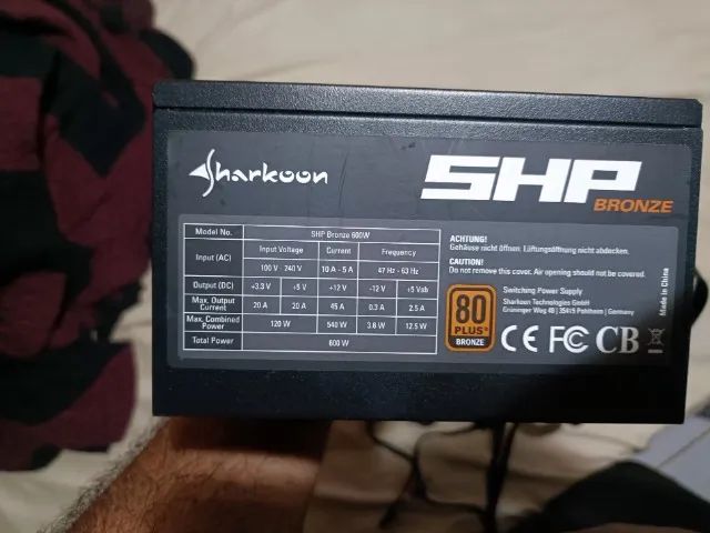 Fonte sharkoon shp 600w 80 plus bronze