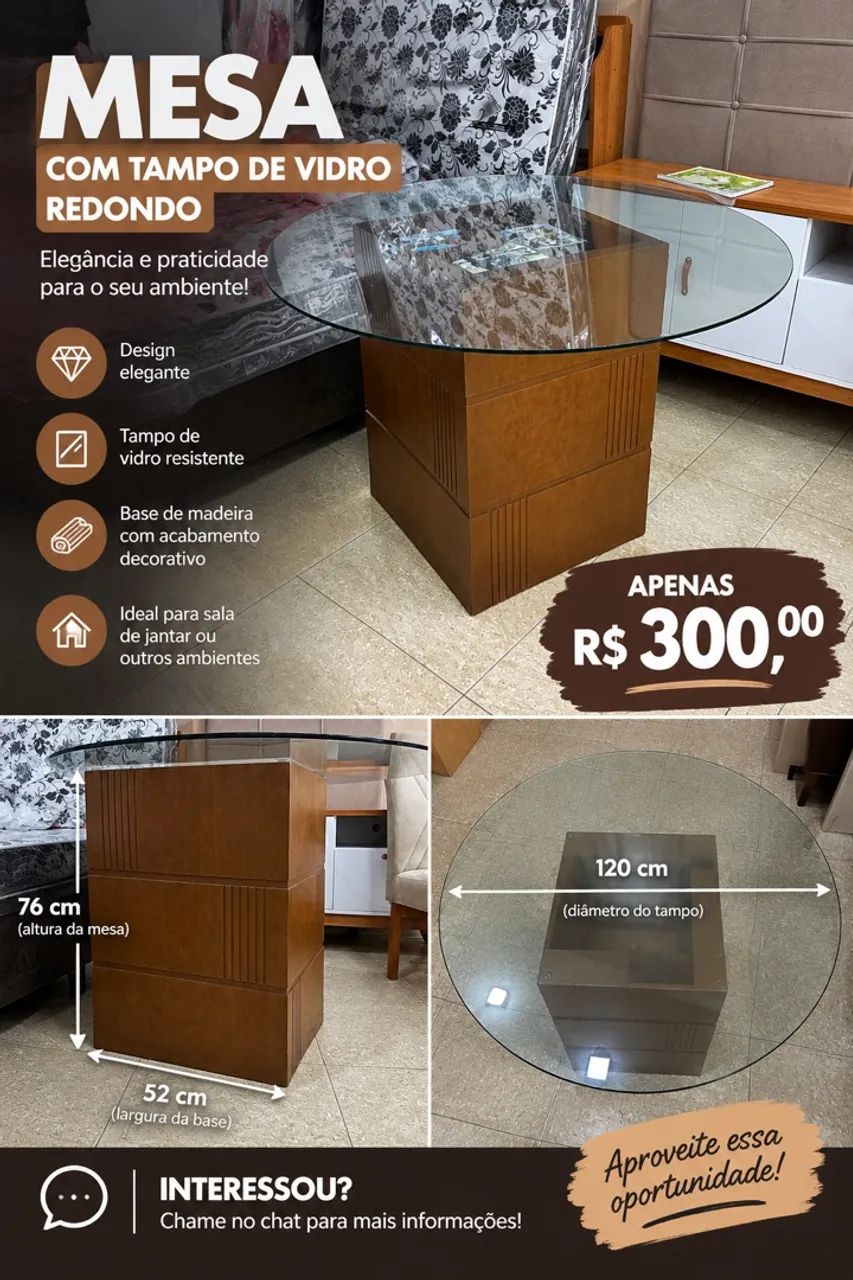 MESA COM TAMPO DE VIDRO REDONDO - Foto 3