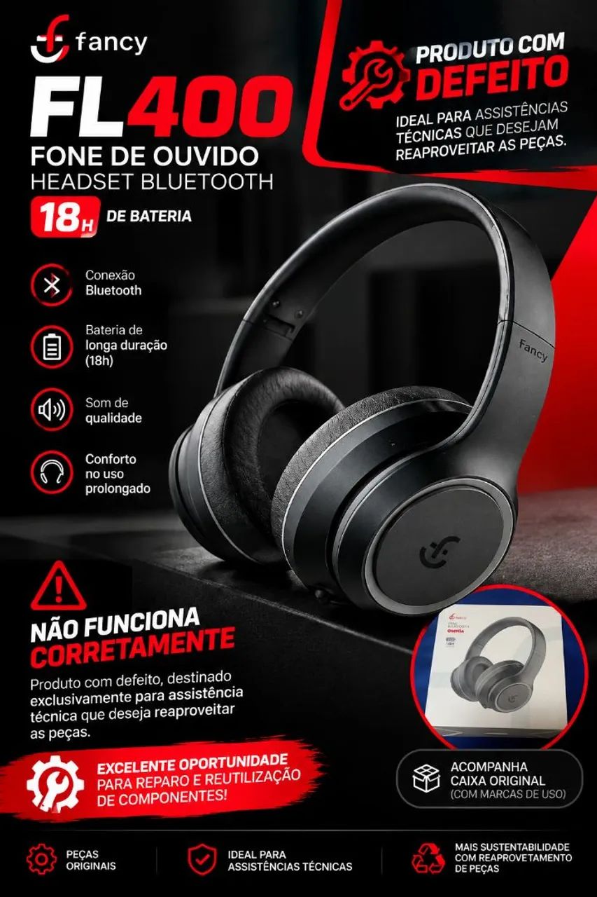 FL400 - Fone de Ouvido Headset Bluetooth (Com defeito)