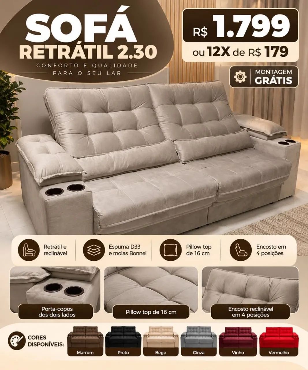 Sofá retrátil 2.30mt