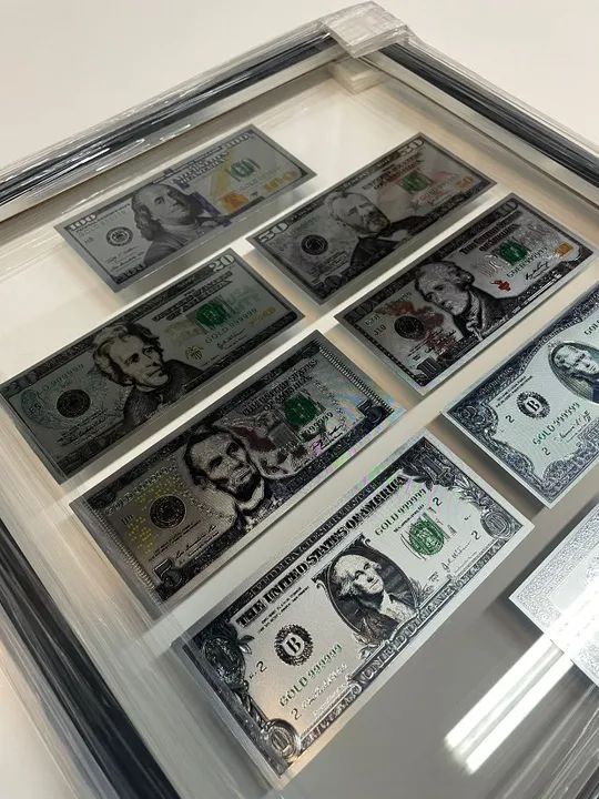 Quadro Decorativo Notas Dolar Prateada - Foto 3