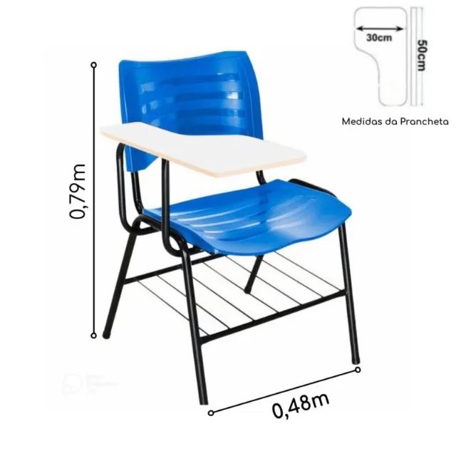 Cadeira Universitária Plástica com Prancheta MDF Cor Azul Modelo Ergonômico 34013 - Foto 4