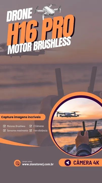 Drone H16 Motor Brushless 4k Duas Cameras 1km - Foto 5