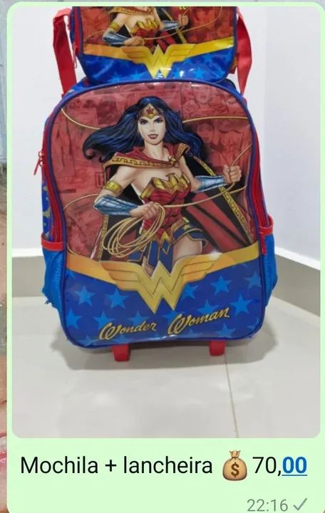 Mochila + lancheira Mulher Maravilha