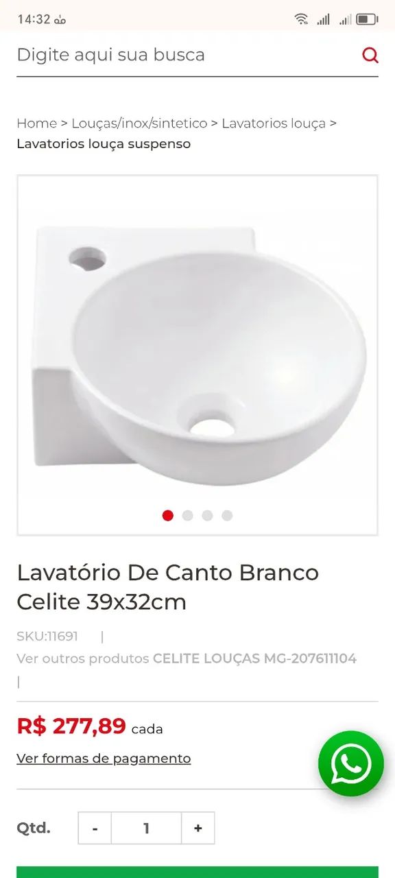 Lavatório de canto branco Celite64310338772098120