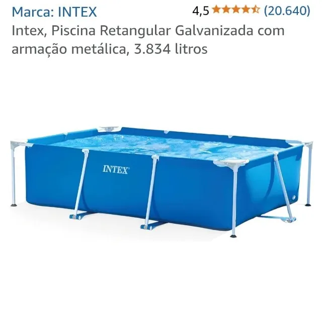 Piscina Retangular Galvanizada com armação metálica, 3.834 litros. Marca: INTEX