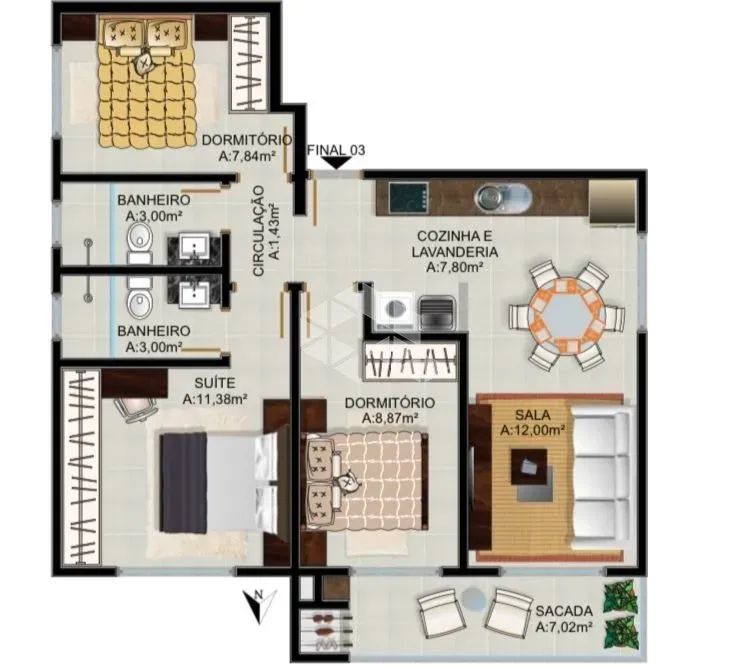 Apartamento a venda no bairro Pagani com 3 quartos/ dormitórios sendo 1 suíte - Foto 2