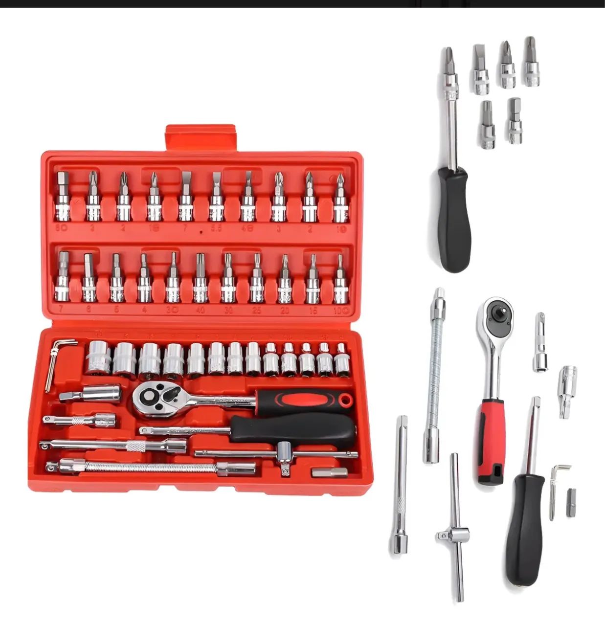 Kit De Ferramentas Maleta Jogo Catraca Soquete Aço-46pçs