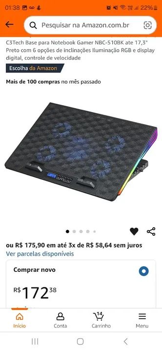 Base para Notebook Gamer NBC510BK, até 17,3" VENDO OU TROCO