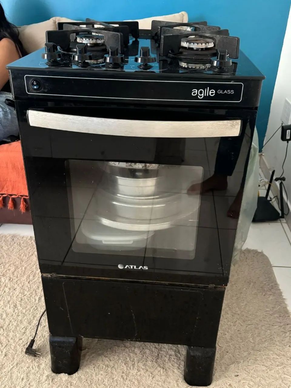 Fogão Atlas Agile Glass 4 Bocas Preto