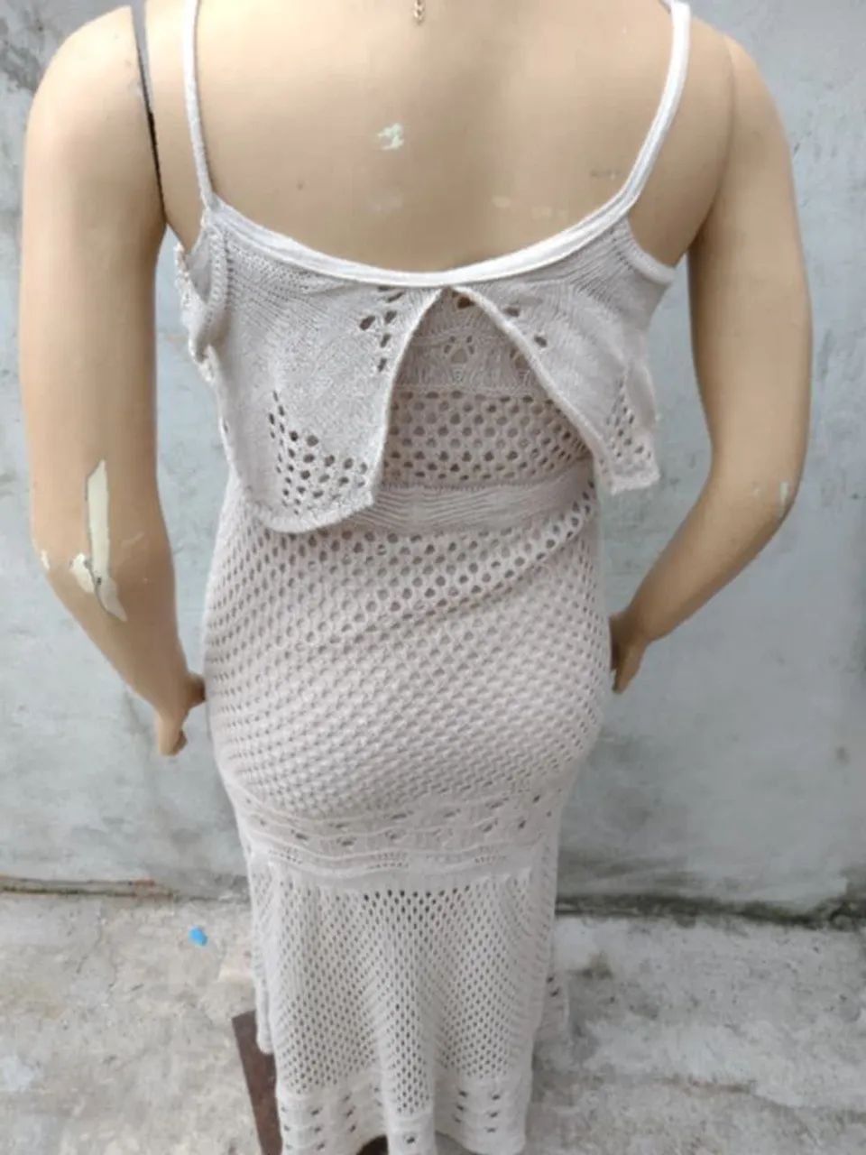 Vestido Crochê Longo Bege - Foto 4