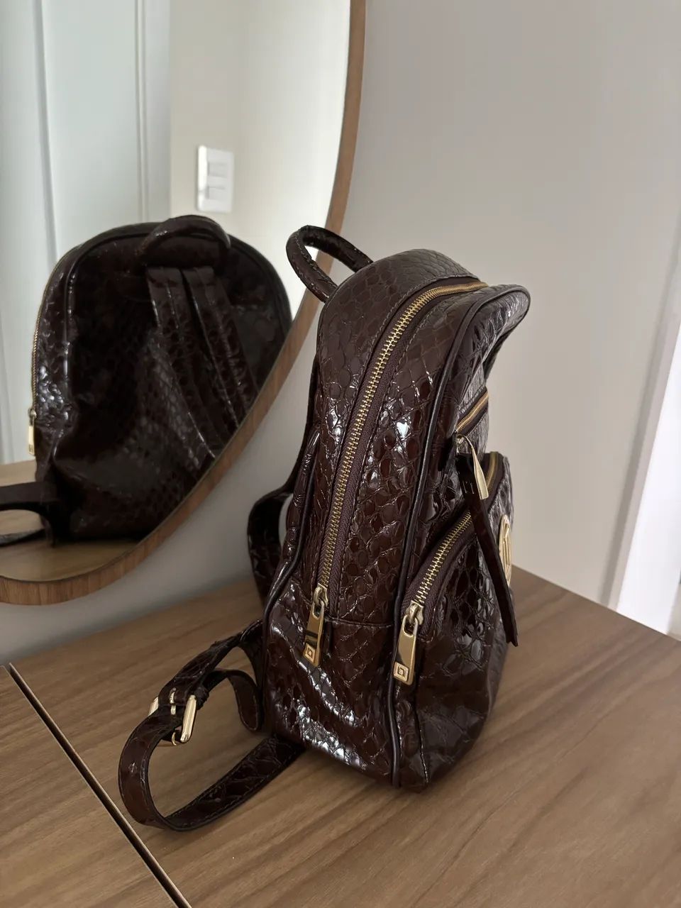 Mochila de couro marrom Luz da Lua + carteira  - Foto 2