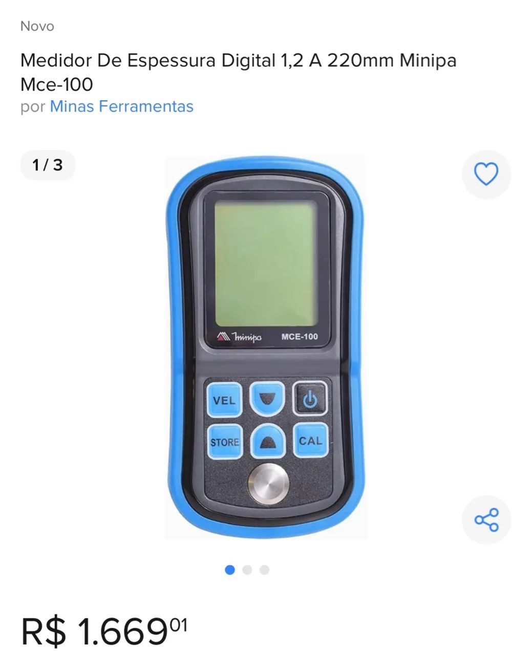 Medidor de Espessura Digital 1,2 a 220mm Minipa MCE-100