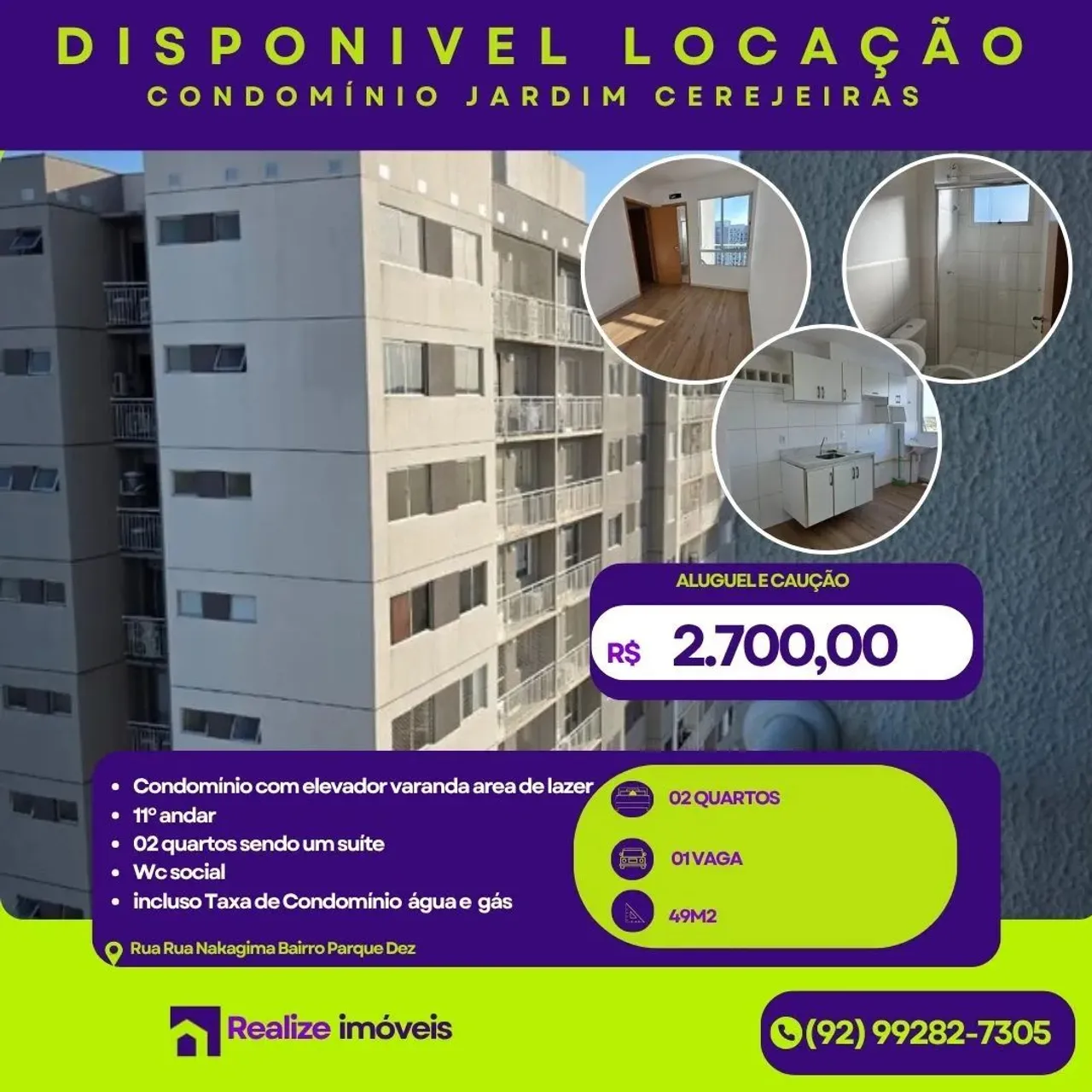 Cond Jardim Cerejeiras/ 11º andar alto/varanda/elevador/ por tras da academia live preminu