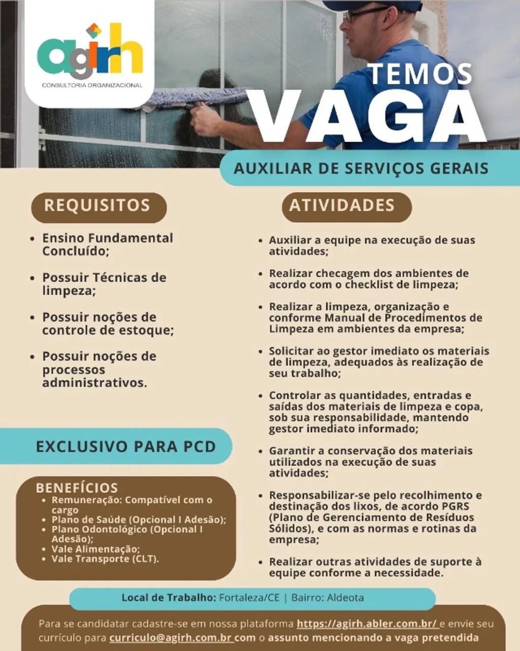 AUXILIAR DE SERVIÇOS GERAIS - Exclusivo para PCD
