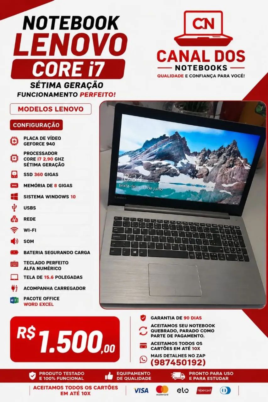Notebook Lenovo i7 com Placa de video