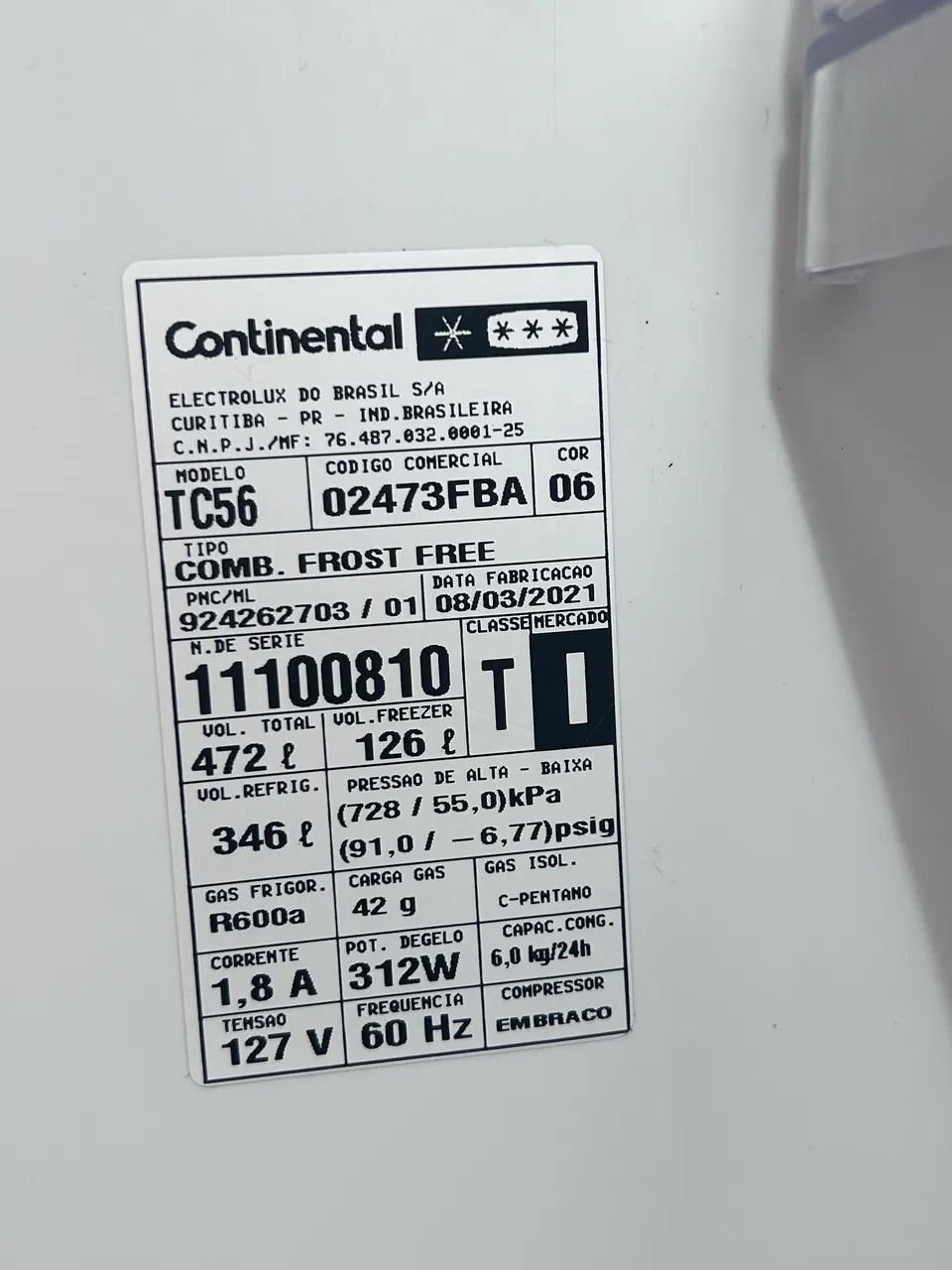 Geladeira Continental 