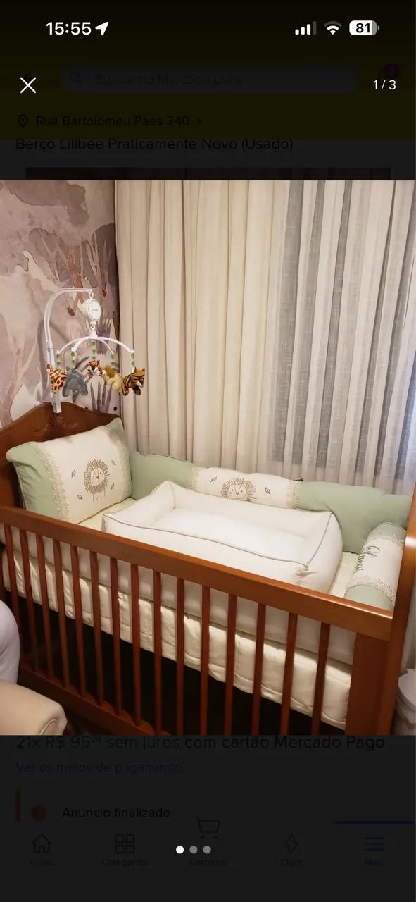 Berço Lilibee, madeira maciça, praticamente novo!