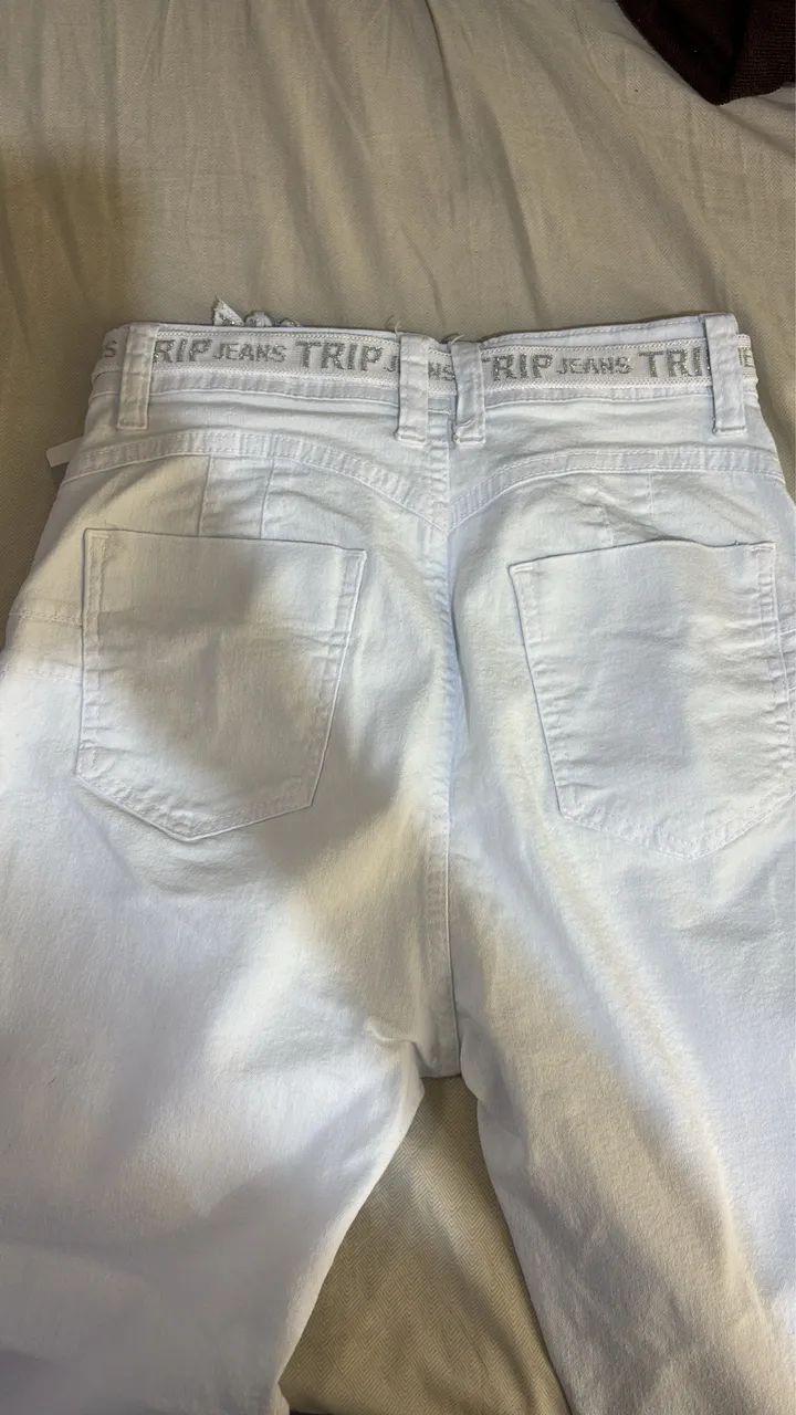 Calça trip jeans branca NOVA 40 veste 38 - Foto 5