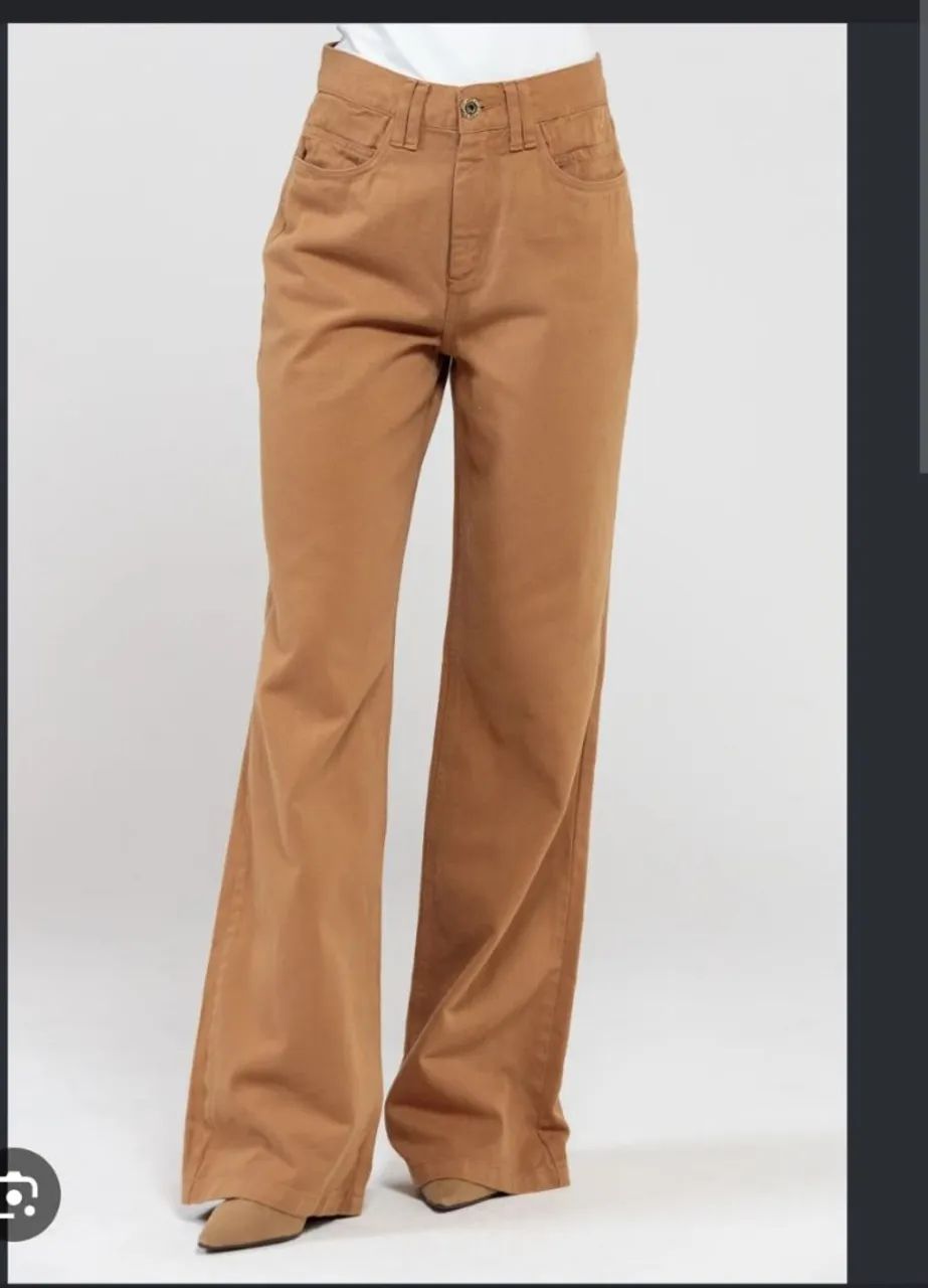 Calça wide leg jeans caramelo 