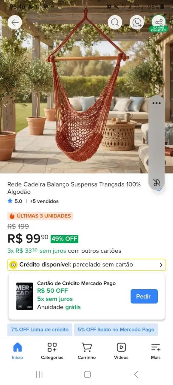 Rede Cadeira Balanço Suspensa - Foto 2