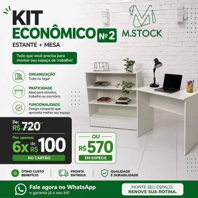 conjunto economico mesa com estante 