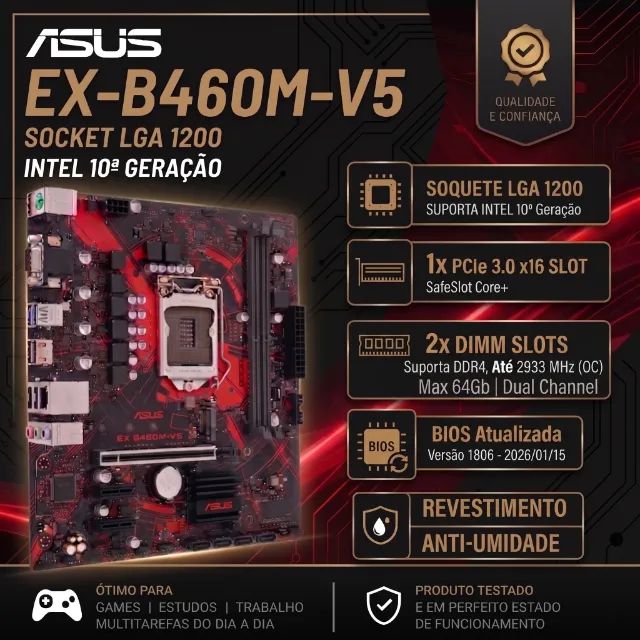Kit Placa-Mãe Asus EX-B460M-V5 + Processador Core i3-10100 (10ª